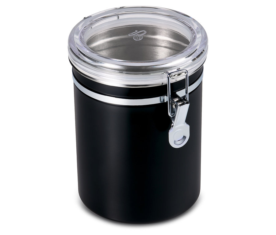 Une boîte à arômes noire avec un couvercle transparent.