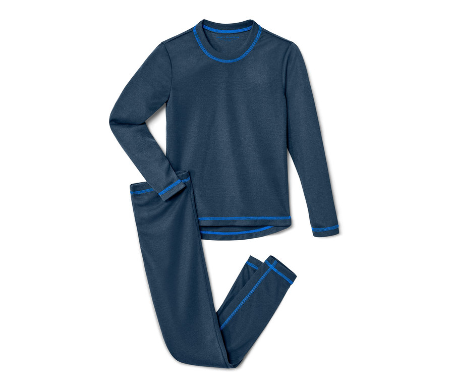 Sous-vêtements de ski et d’hiver pour enfant bleu avec manches longues et jambes de pantalon.