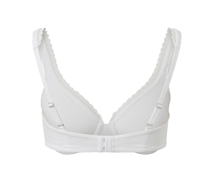 Vue détaillée de dos d'un soutien-gorge à armatures blanc.