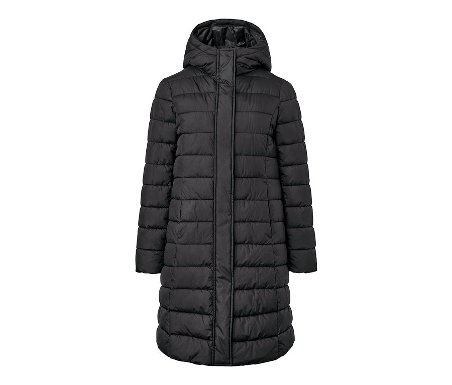 Manteau matelassé noir à capuche.