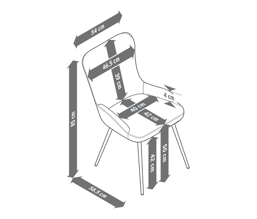 Dimensions d'une chaise rembourrée anthracite.