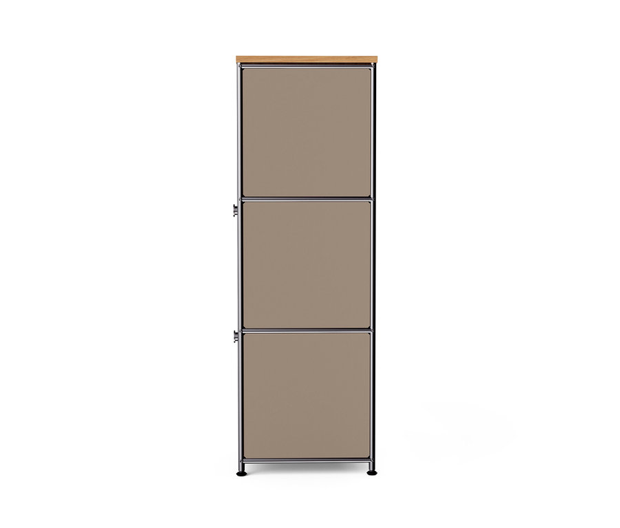 Commode étroite en métal « CN3 » taupe avec plateau en bois et 2 abattants.