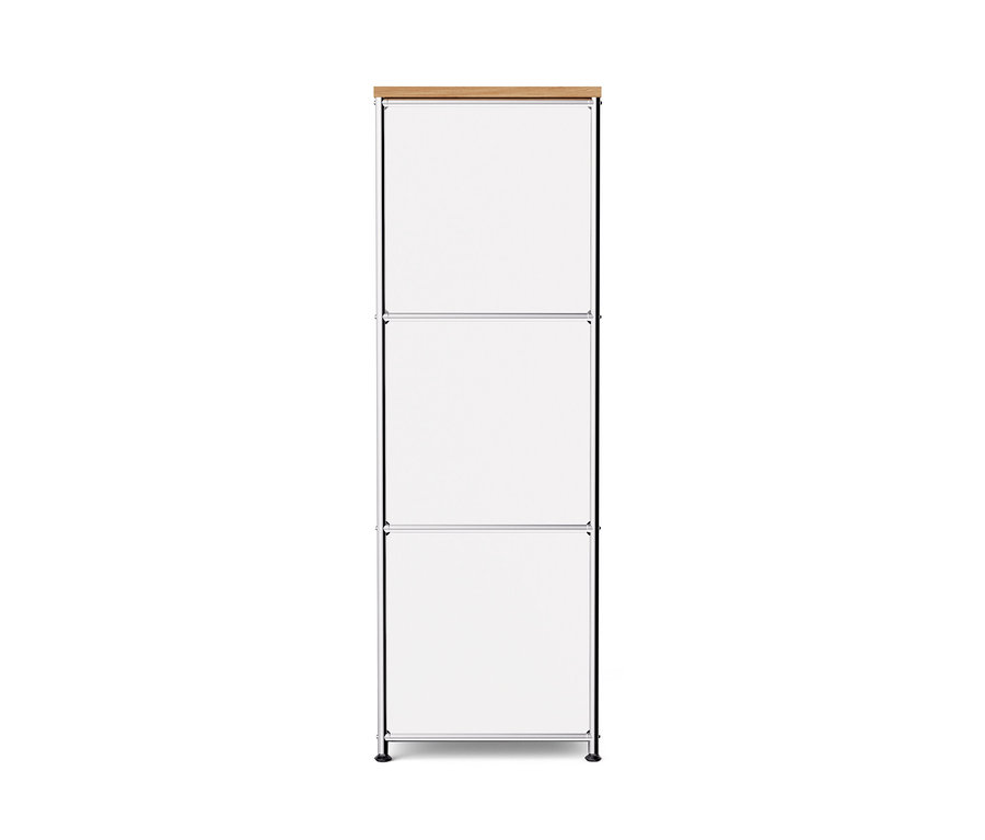 Commode étroite en métal « CN3 » avec plateau en bois et 2 abattants, blanc.