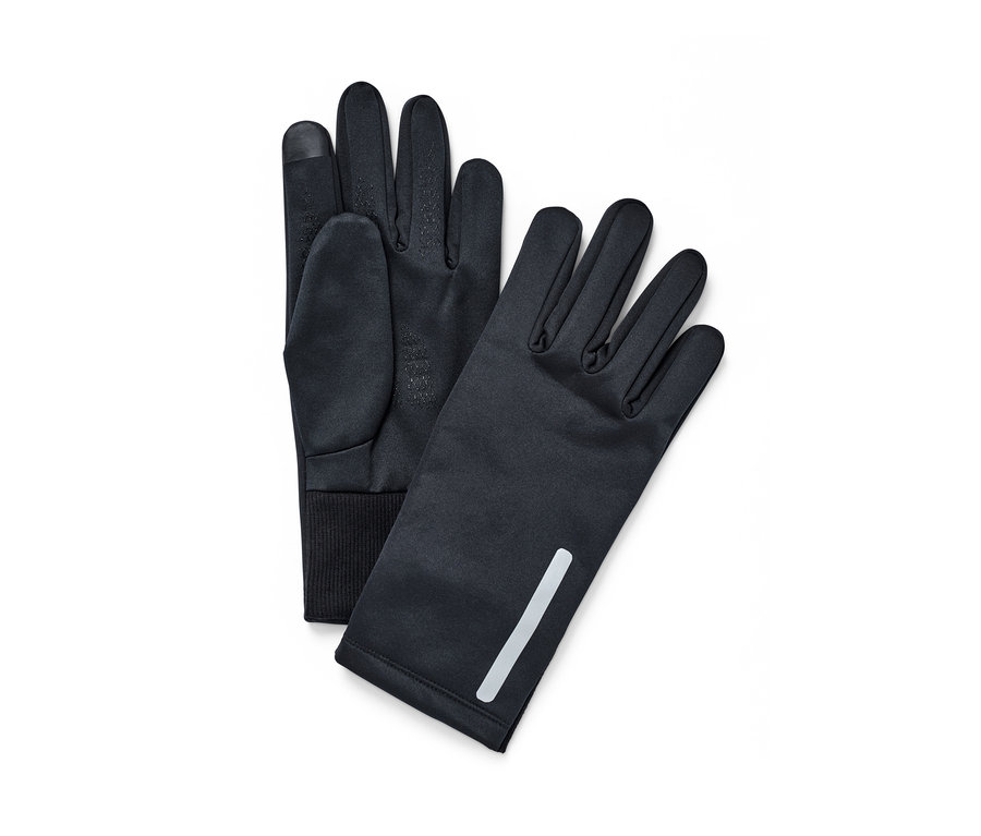 Deux gants thermiques noirs pour protection contre le vent sont placés l'un à côté de l'autre.