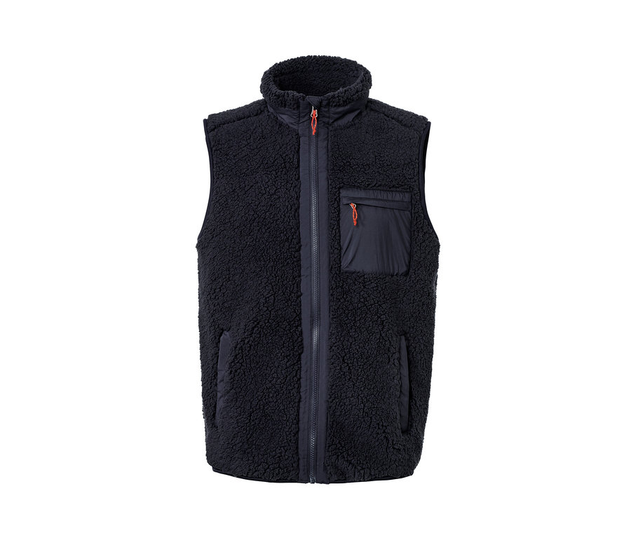 Gilet sans manches en peluche teddy bleu marine avec poches.