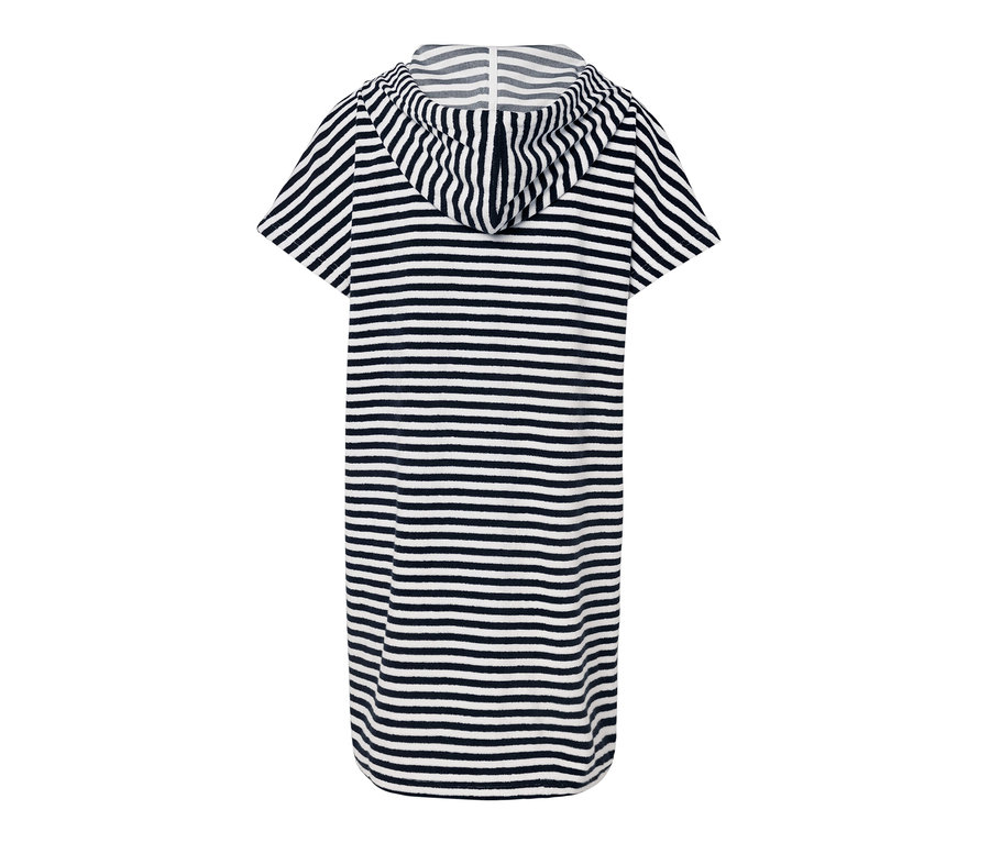 Maillot de bain en tissu éponge rayé avec capuche.