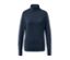 Pull à col roulé en maille fine bleu foncé.