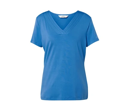 T-shirt bleu cobalt avec soufflet et encolure en V.