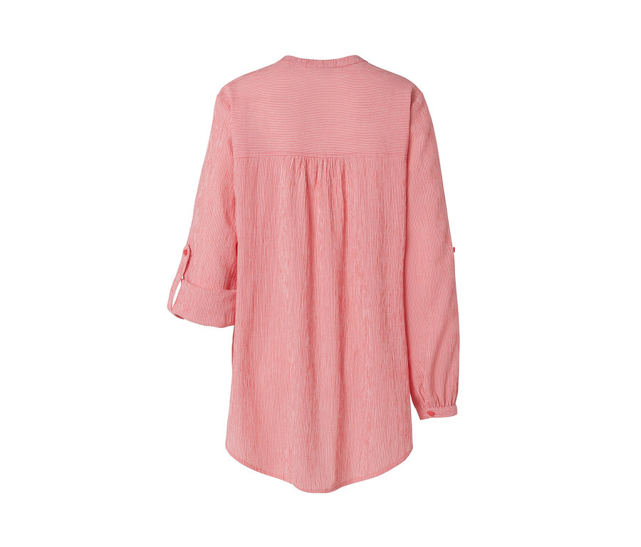 Vue arrière d'une tunique longue rayée corail.