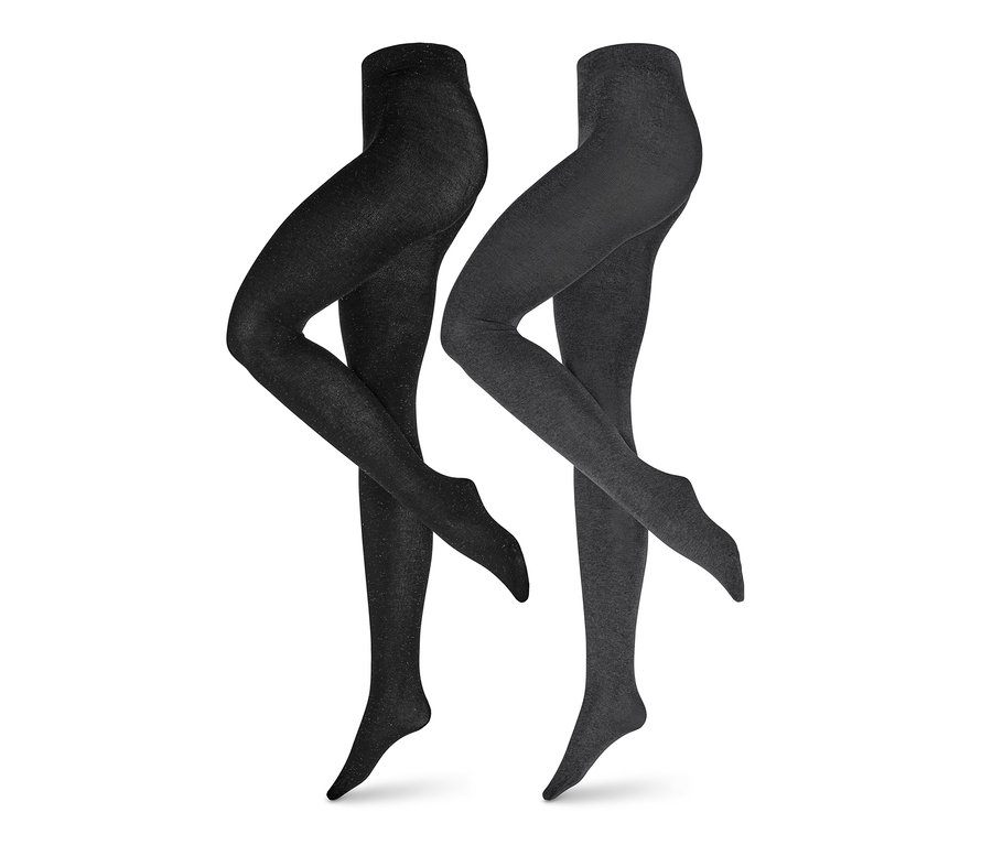Deux paires de collants tricotés en noir et gris.