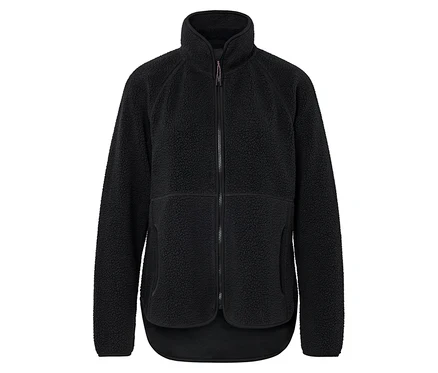 Veste en peluche teddy noire avec fermeture éclair intégrale.