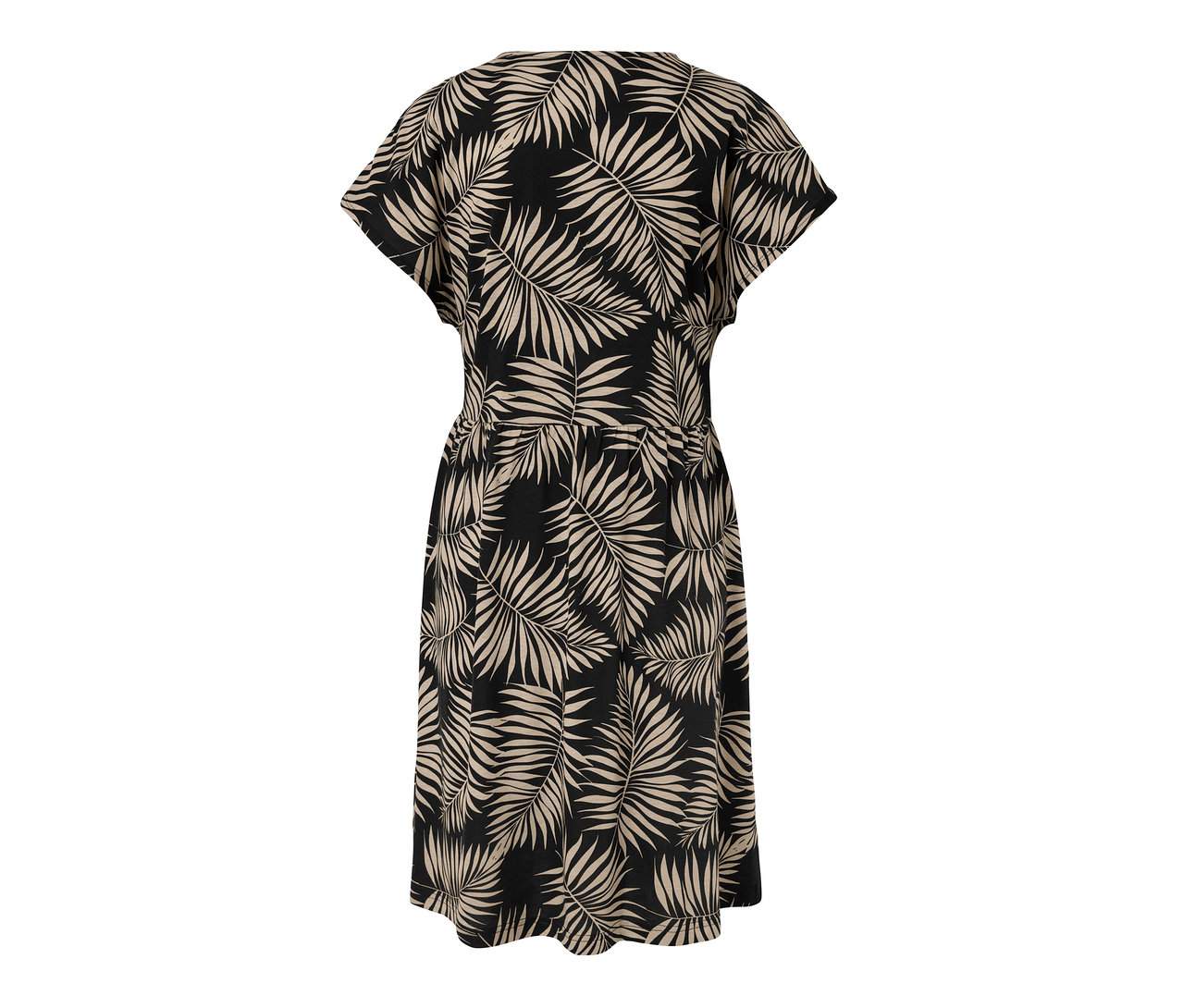 Robe en jersey imprimée noire et beige vue de dos.