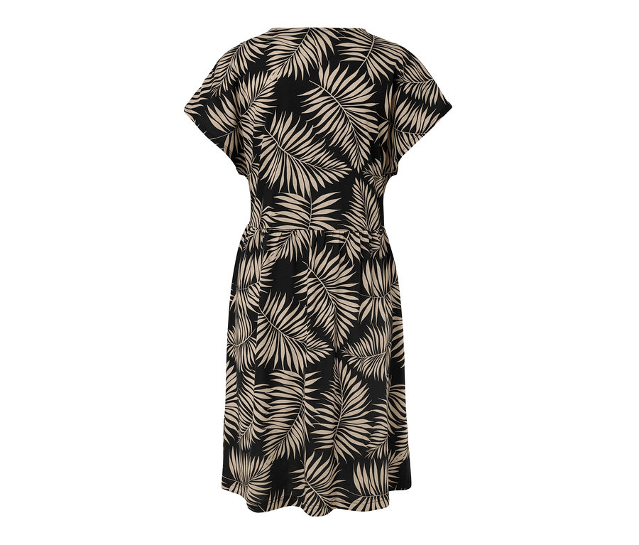 Robe en jersey imprimée noire et beige vue de dos.