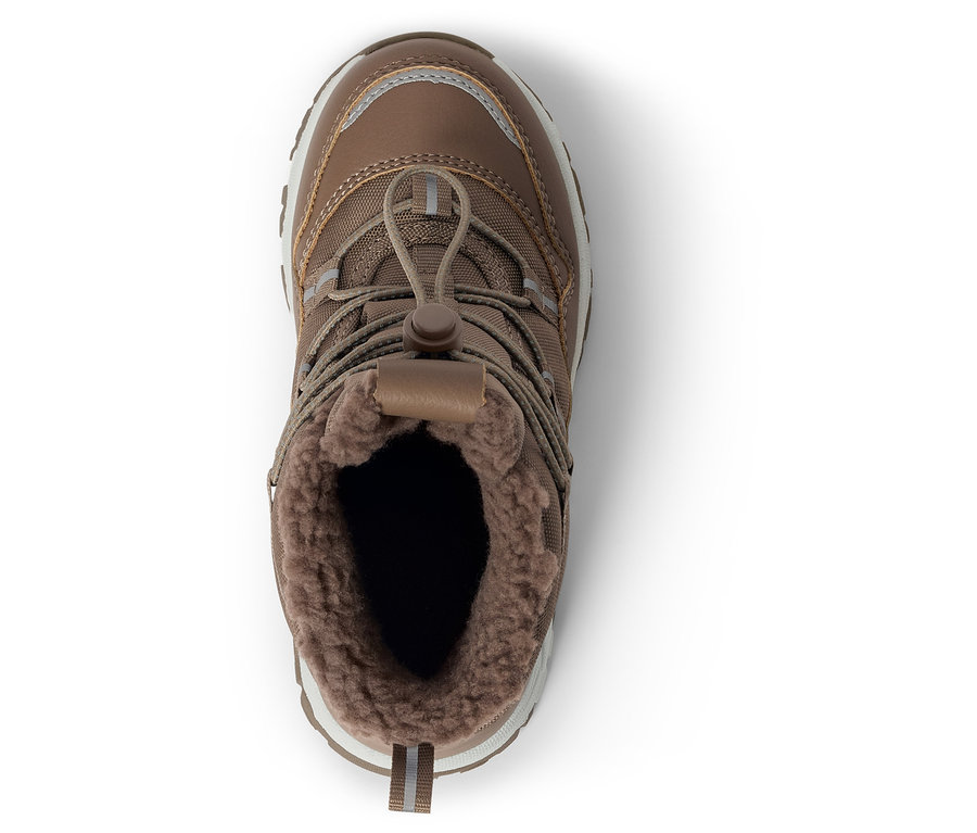 Botte d'hiver marron avec doublure en fourrure et lacets avec cordon de serrage.
