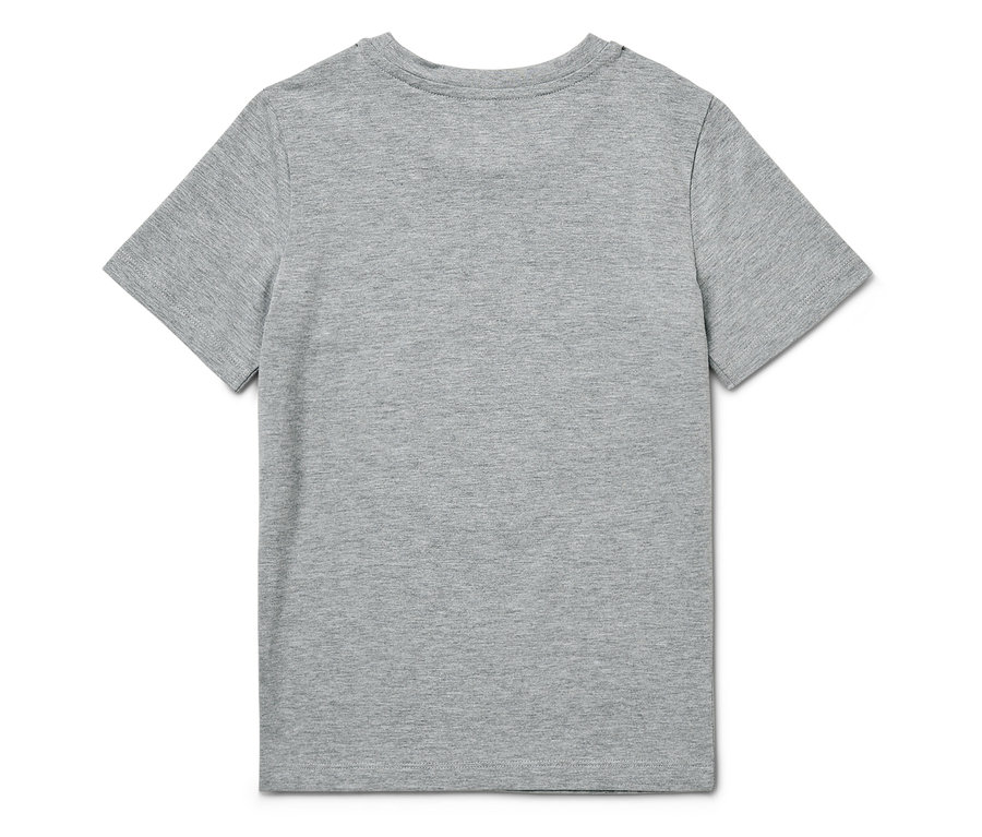 Vue arrière d'un t-shirt gris à manches courtes.