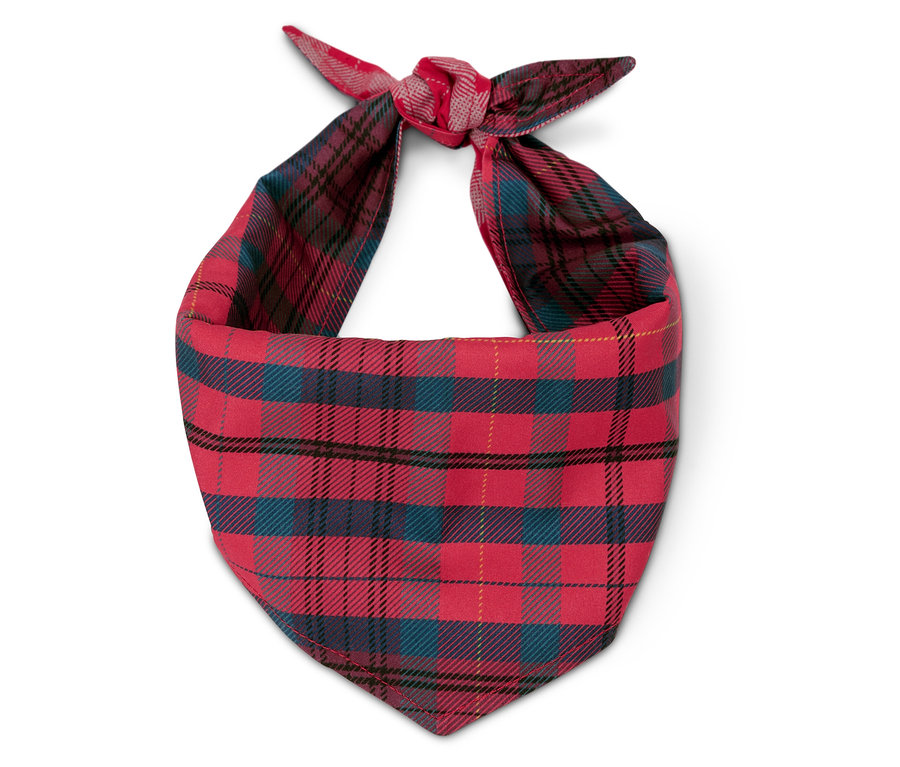 Foulard rouge à carreaux avec un nœud en haut.