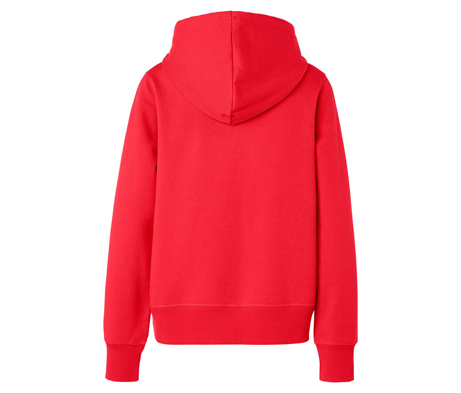 Vue arrière d'un sweat à capuche rouge.