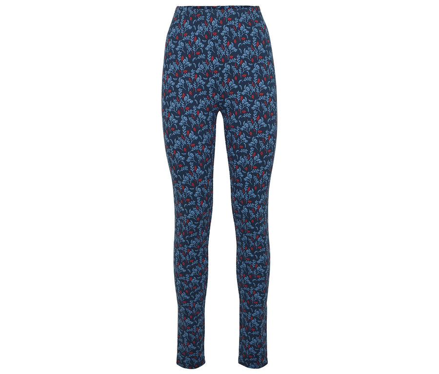 Leggings pour femmes avec un motif floral bleu foncé.