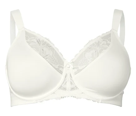 Soutien-gorge minimiseur crème avec dentelle sur les bonnets et larges bretelles.