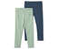Deux leggings : un vert clair, un bleu foncé.
