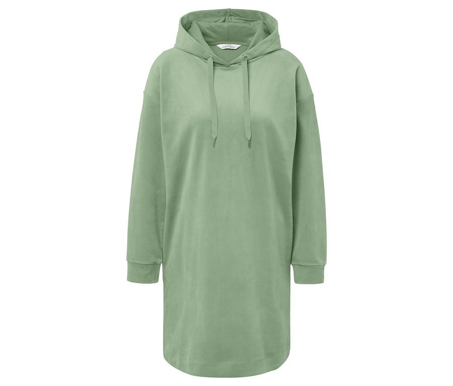 Robe sweat à capuche vert clair à manches longues.