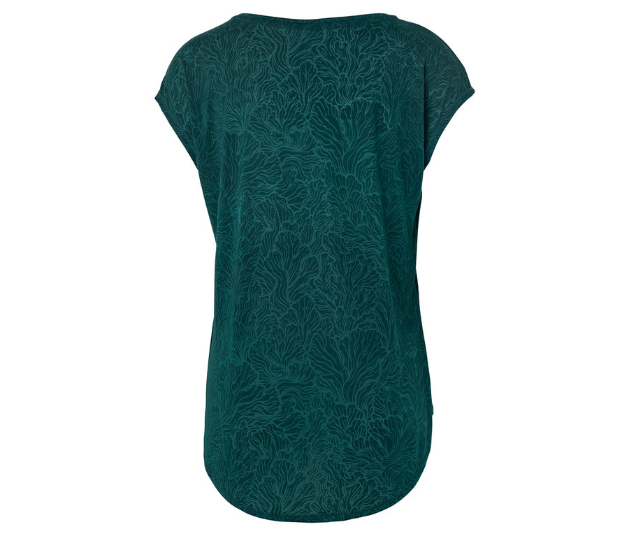 T-shirt vert foncé à motifs vu de dos.