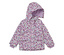 Veste de pluie violette pour enfant avec motif floral et capuche.
