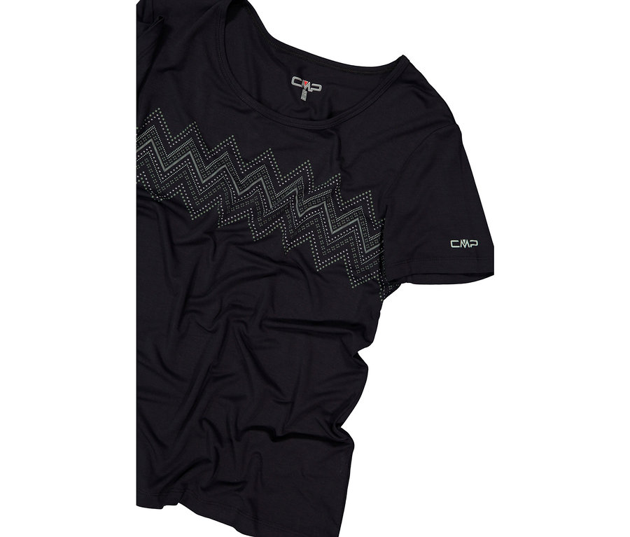 T-shirt CMP noir avec motif en zigzag sur le devant.
