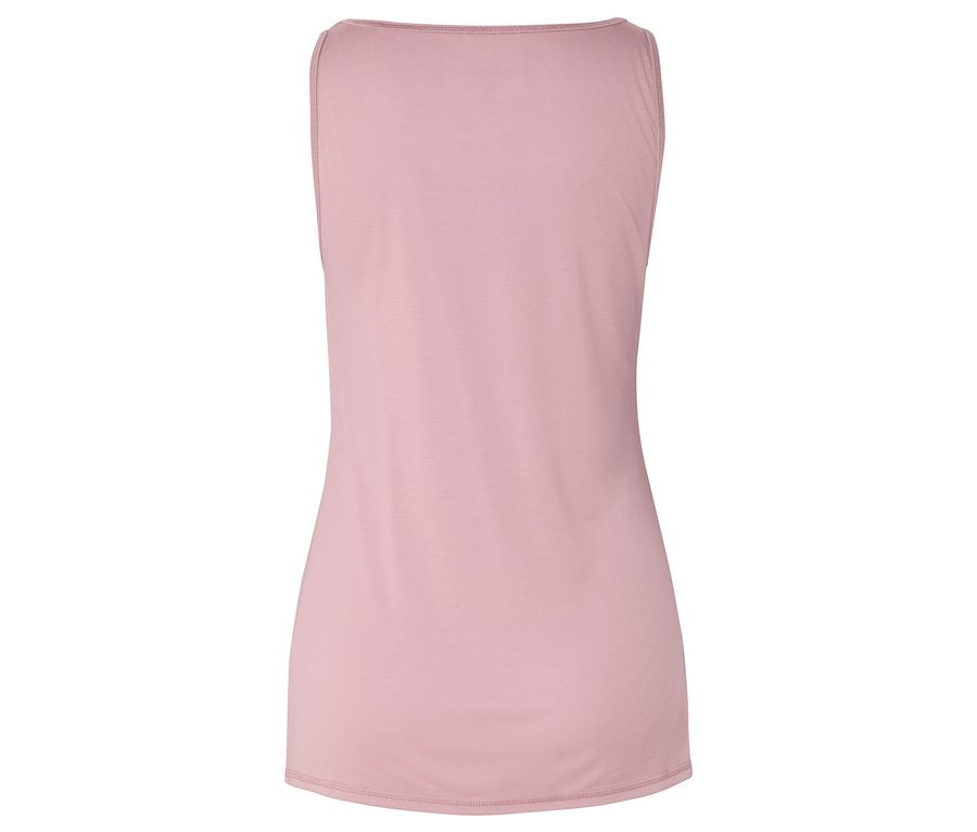 Gros plan de dos d'un haut sans manches rose avec une encolure carrée.