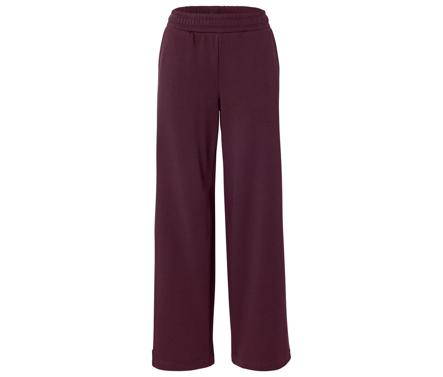 Pantalon large bordeaux en tissu avec taille élastique.