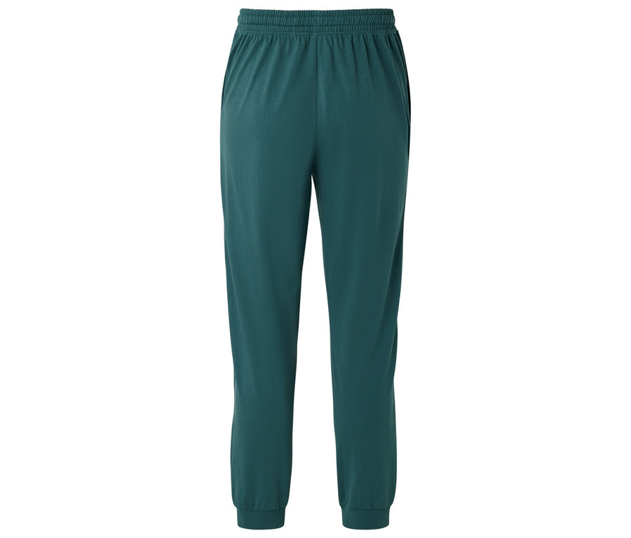 Pantalon de jogging vert avec ceinture élastique et chevilles resserrées.