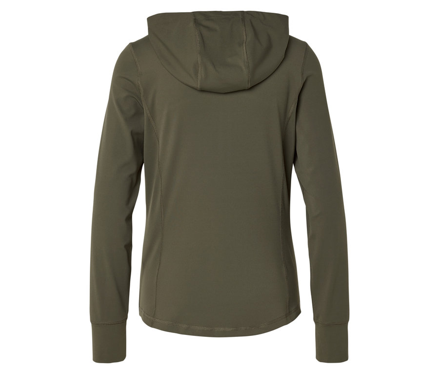 Vue arrière d'un sweat à capuche olive à manches longues.