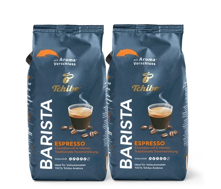 Deux paquets de café Tchibo Barista Espresso.