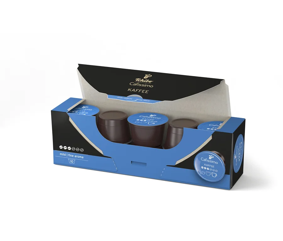 Paquet ouvert de dix capsules de café doux.