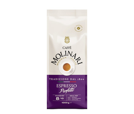 Un paquet de grains de café Caffè Molinari Espresso Perfetto.