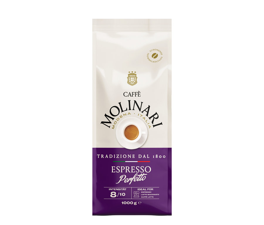 Un paquet de grains de café Caffè Molinari Espresso Perfetto.