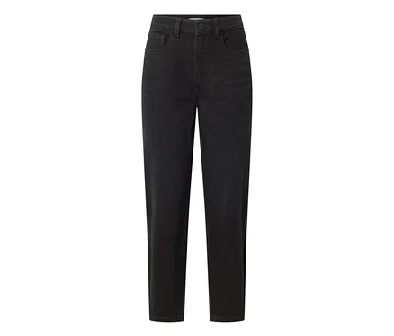 Jean « Mom » noir coupe « Nyla » en denim délavé noir, taille haute avec poches.