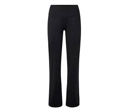 Legging noir évasé à taille haute sur fond blanc.