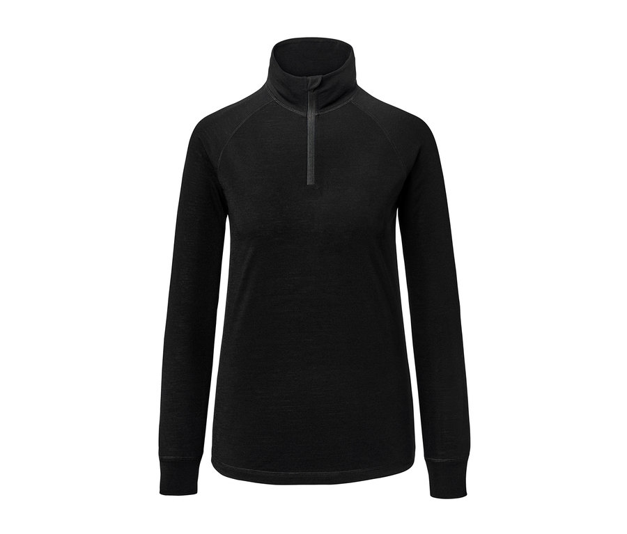 T-shirt technique noir à manches longues en laine mérinos.