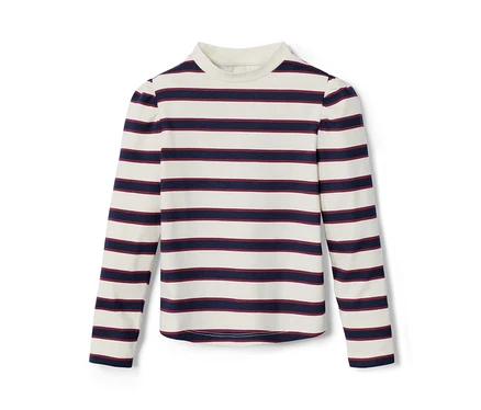 T-shirt à manches longues enfant rayé crème et bleu marine.