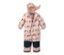 Combinaison de ski rose en matériaux recyclés avec motif pingouin.