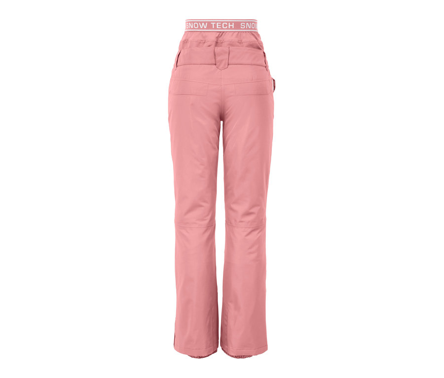 Un pantalon de ski et de snowboard rose vu de dos.