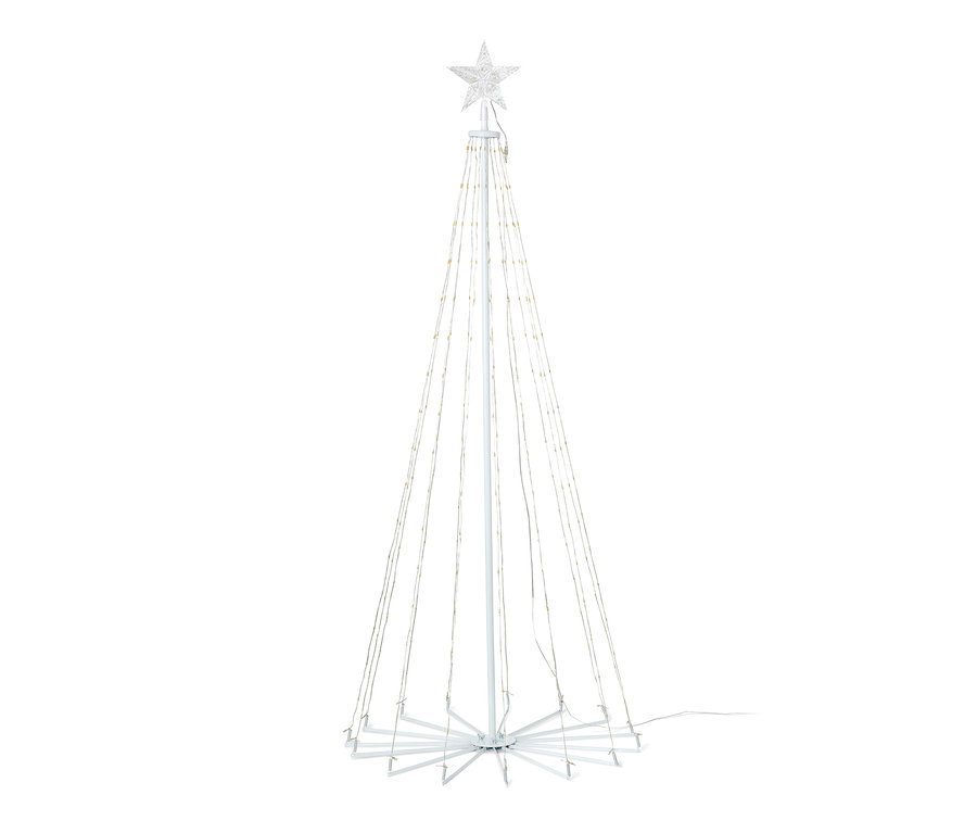 Un arbre à LED pliant blanc avec une étoile au sommet.