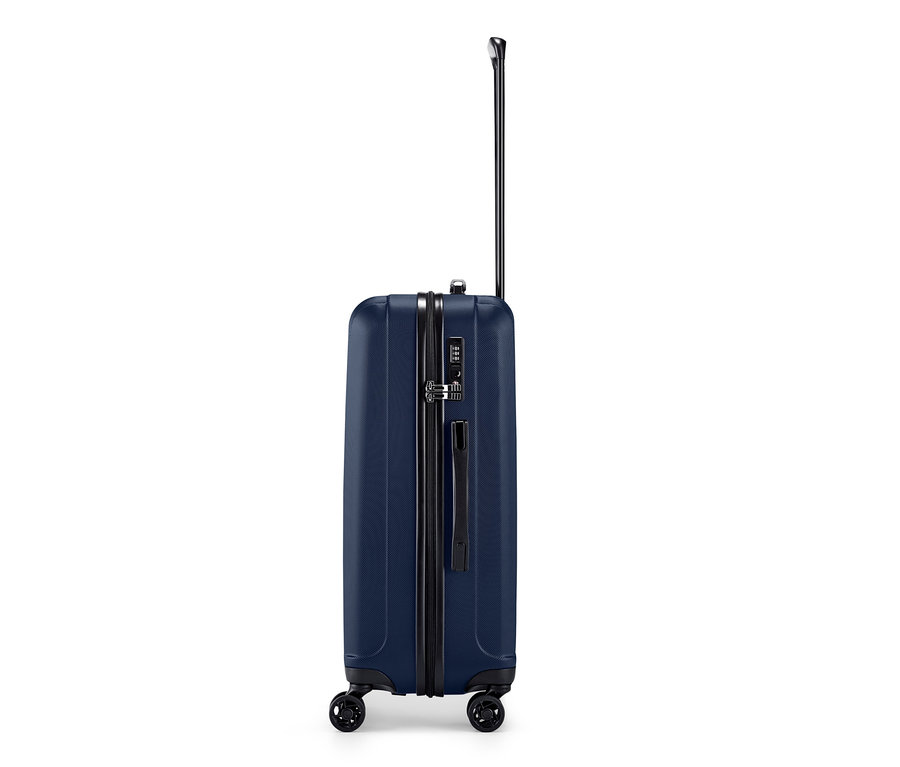 Valise rigide bleue du lot de valises grande et petite.