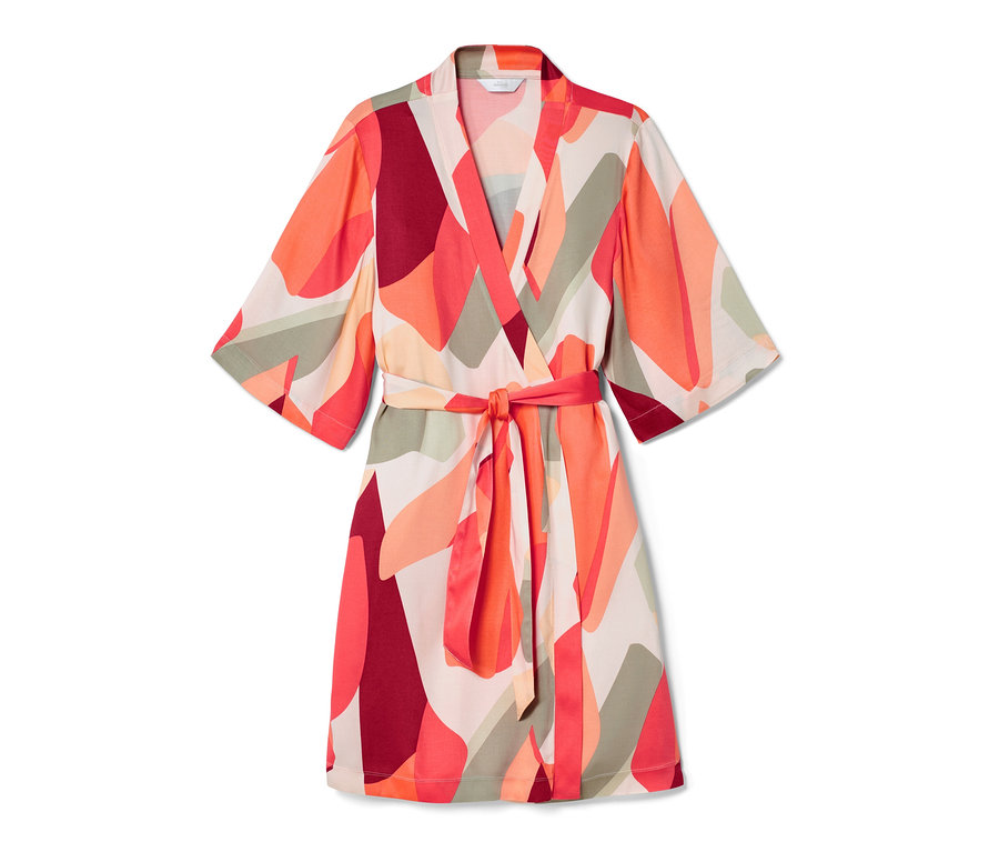 Robe de chambre colorée à motifs géométriques avec ceinture.