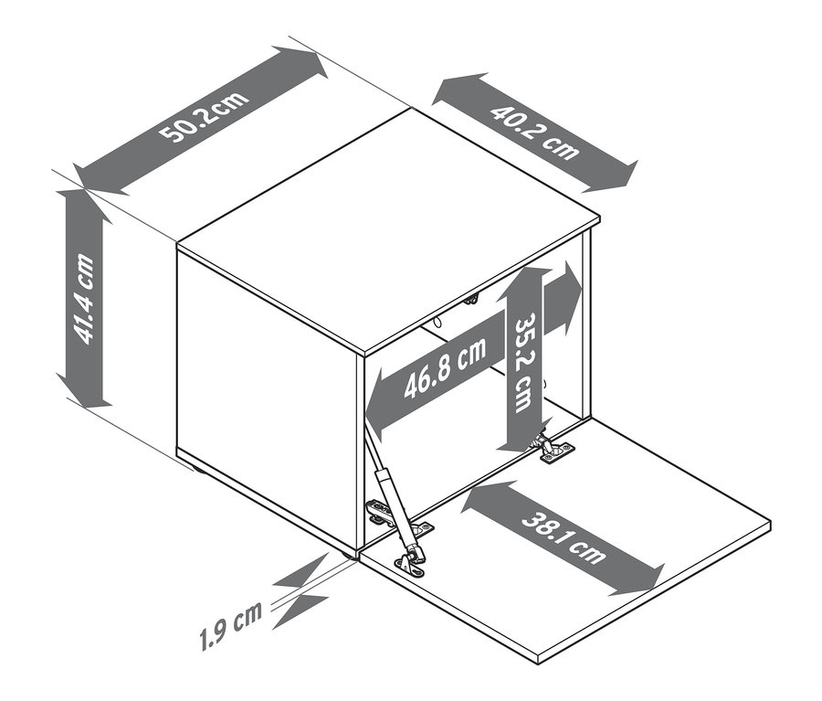 Illustration d'un banc mesurant 50,2 x 41,4 x 40,2 cm.