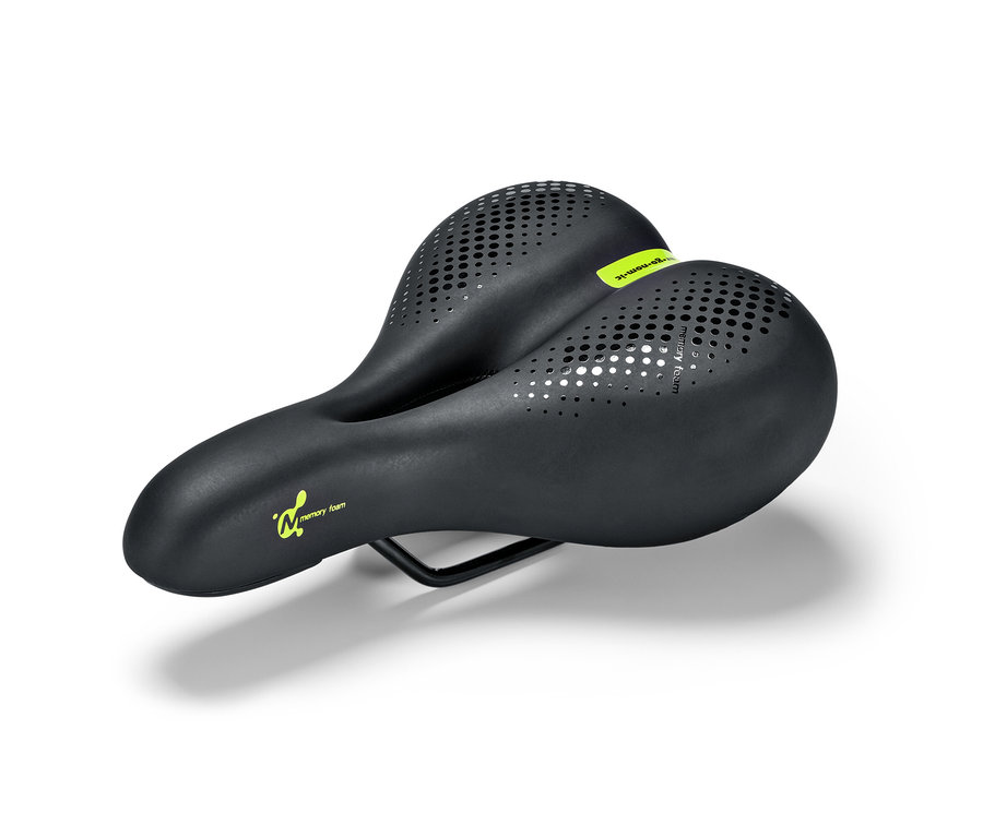 Selle de vélo confort noire avec mousse à mémoire de forme et trous.