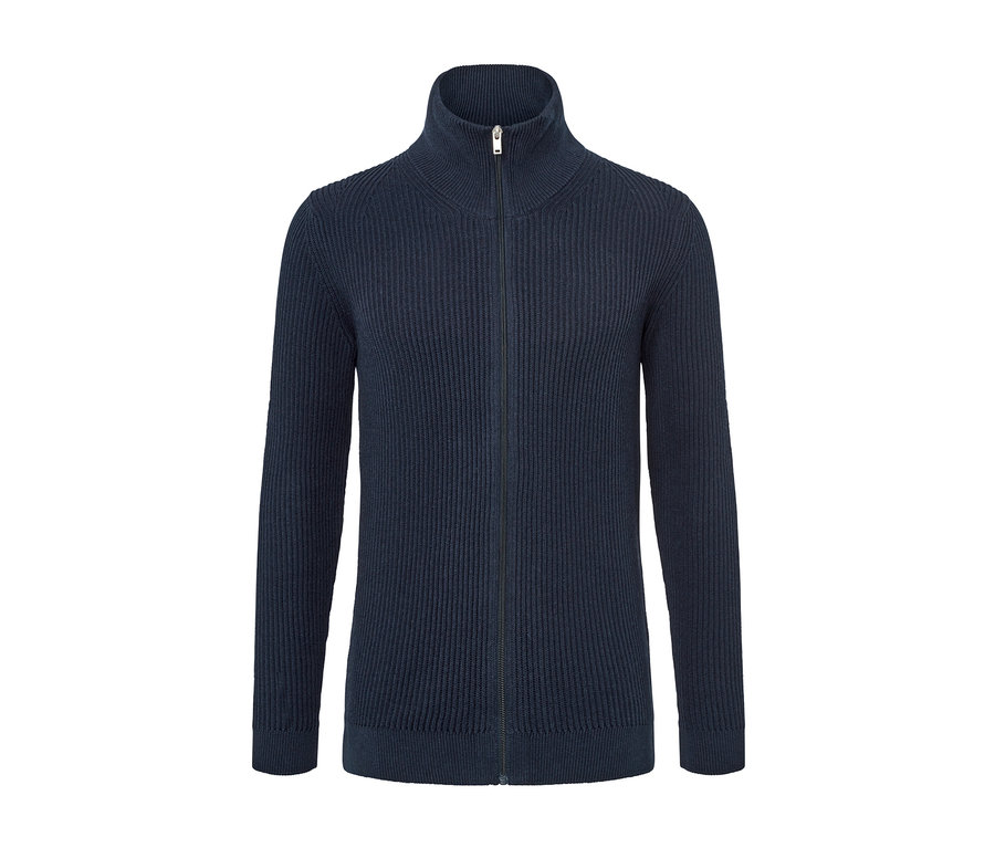 Gilet en maille bleu marine avec fermeture éclair.