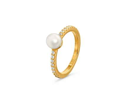 Bague en argent 925 dorée avec perle et zirconias.