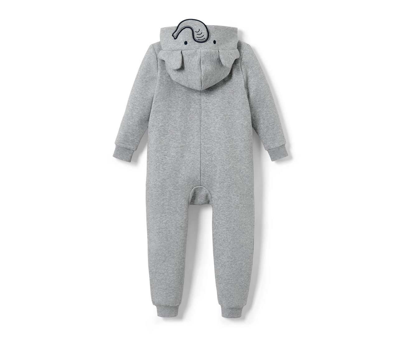 Combinaison d’intérieur pour enfant grise avec capuche et motif éléphant.